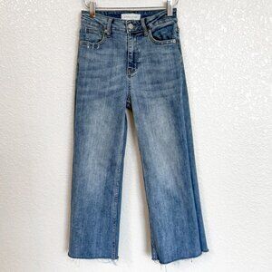 Risen Jeans Size 0 24 Mid/High Rise Medium Wash Wide Leg Raw Hem Stretch Denim